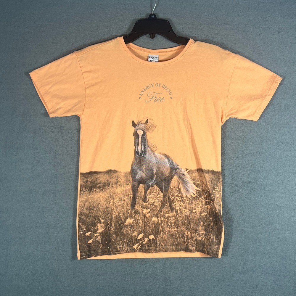 Page One Young Girls T-Shirt 158/164 12-14 years Orange Horse Graphic Tee